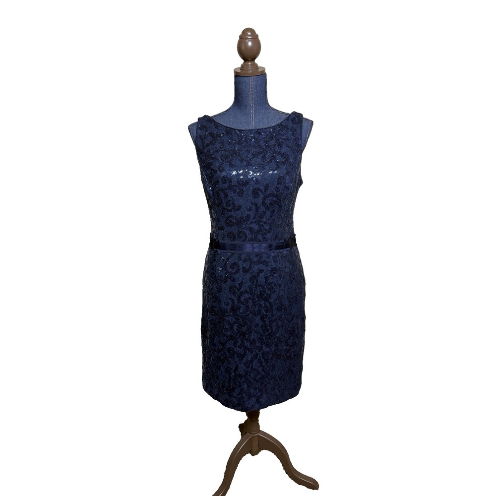 Lauren Ralph Lauren blue Sequin dress womans Size14 sleeveless evening cocktail